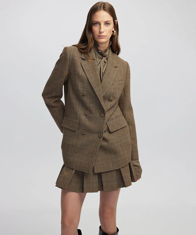 Ipekyol Plaid Blazer with Brooch